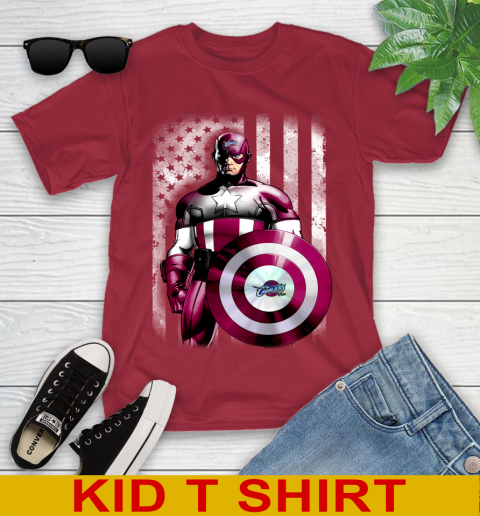 Cleveland Cavaliers NBA Basketball Captain America Marvel Avengers American Flag Shirt Youth T-Shirt 12