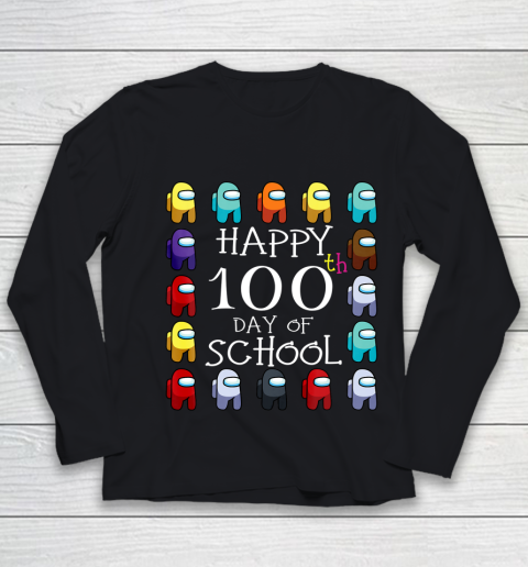 Happy 100 Days Of School Among With Us For Kids Game Lover Youth Long Sleeve