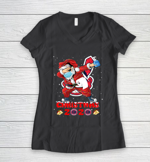Cleveland Indians Funny Santa Claus Dabbing Christmas 2020 MLB Women's V-Neck T-Shirt 6