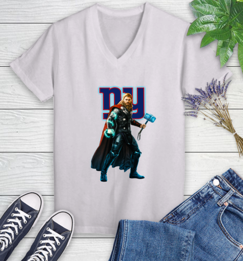 NFL Thor Avengers Endgame Football New York Giants Women's V-Neck T-Shirt