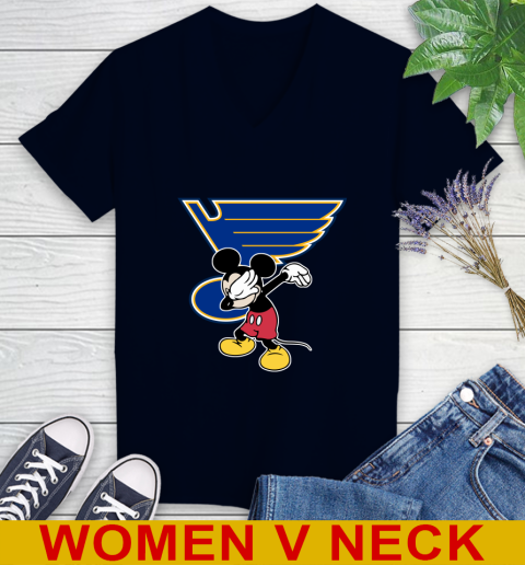 St.Louis Blues NHL Hockey Dabbing Mickey Disney Sports Women's V-Neck T-Shirt 3