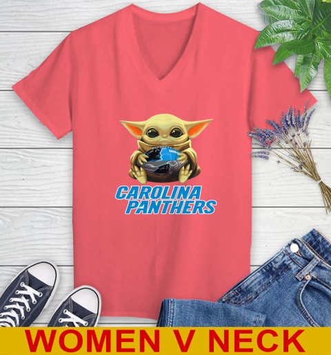 NFL Football Carolina Panthers Baby Yoda Star Wars Shirt Women's V-Neck T-Shirt 7