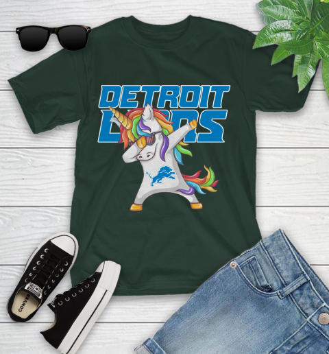Detroit Lions NFL Football Funny Unicorn Dabbing Sports Youth T-Shirt 5
