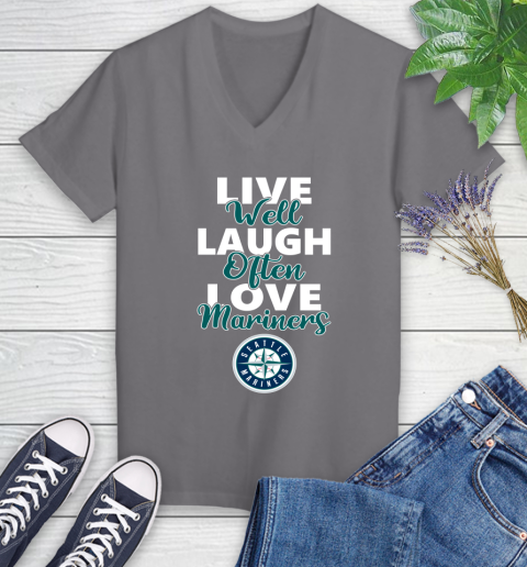 MLB Baseball Seattle Mariners Live Well Laugh Often Love Shirt Women's V-Neck T-Shirt 9
