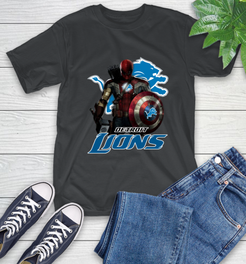 NFL Captain America Thor Spider Man Hawkeye Avengers Endgame Football Detroit Lions T-Shirt 2