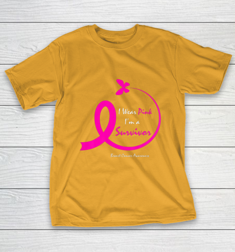 Womens Butterfly I Wear Pink I m A Survivor Breast Cancer Awareness T-Shirt 2