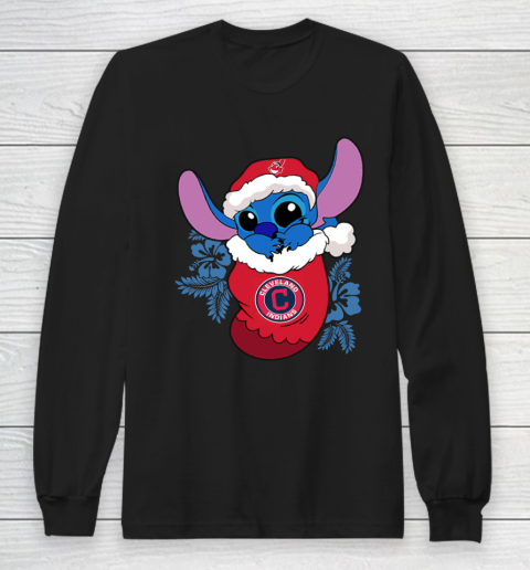 Cleveland Indians Christmas Stitch In The Sock Funny Disney MLB Long Sleeve T-Shirt