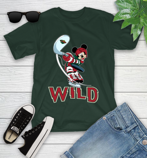 NHL Hockey Minnesota Wild Cheerful Mickey Mouse Shirt Youth T-Shirt 5