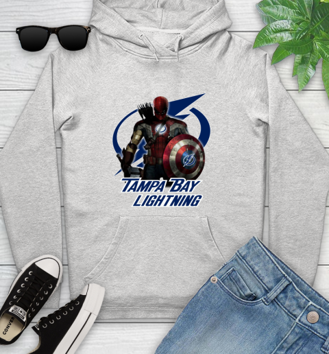 NHL Captain America Thor Spider Man Hawkeye Avengers Endgame Hockey Tampa Bay Lightning Youth Hoodie