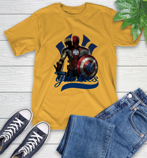 MLB Captain America Thor Spider Man Hawkeye Avengers Endgame Baseball New York Yankees T-Shirt 3