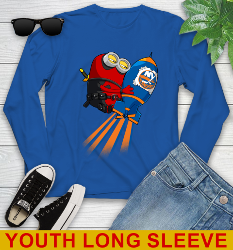 NHL Hockey New York Islanders Deadpool Minion Marvel Shirt Youth Long Sleeve 10