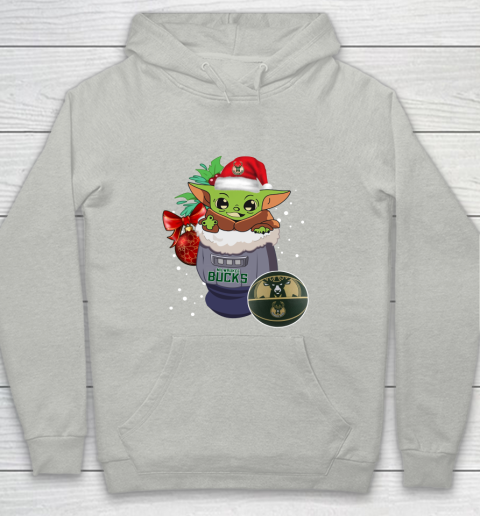 Milwaukee Bucks Christmas Baby Yoda Star Wars Funny Happy NBA Youth Hoodie 2
