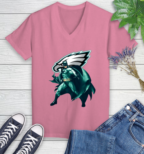 NFL Batman Football Sports Philadelphia Eagles Women's V-Neck T-Shirt 13