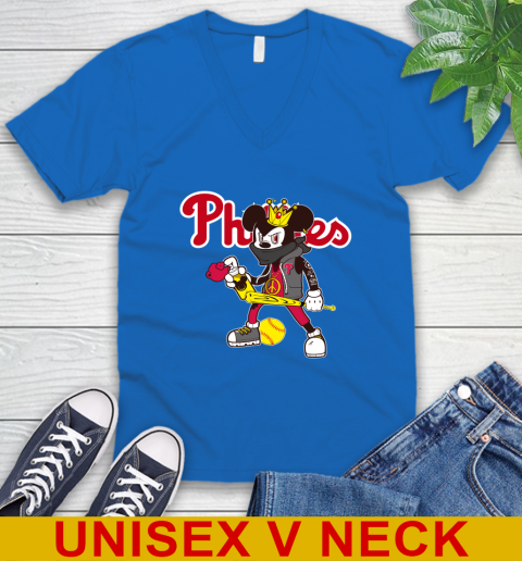 Philadelphia Phillies MLB Baseball Mickey Peace Sign Sports V-Neck T-Shirt 6