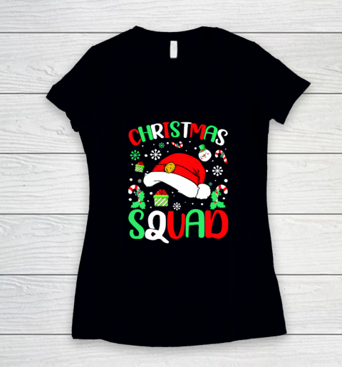 Christmas Squad Santa Hat Family Matching Pajama Xmas Women's V-Neck T-Shirt