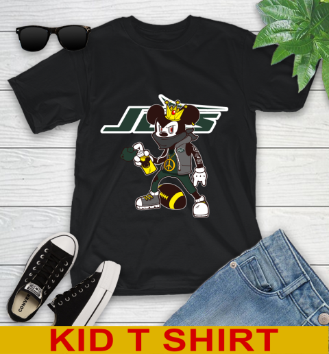 New York Jets NFL Football Mickey Peace Sign Sports Youth T-Shirt 2