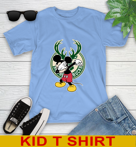 Milwaukee Bucks NBA Basketball Dabbing Mickey Disney Sports Youth T-Shirt 11