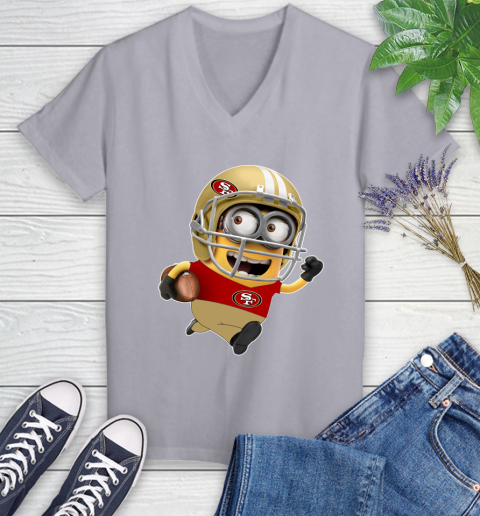 NFL San Francisco 49ers Minions Disney Football Sports Women's V-Neck T-Shirt 4