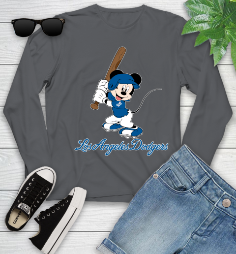 MLB Baseball Los Angeles Dodgers Cheerful Mickey Mouse Shirt Youth Long Sleeve 8