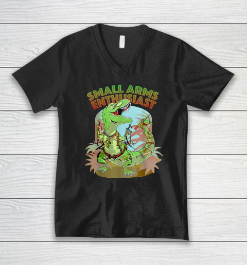 Small Arms Enthusiast Funny T rex Dinosaur Gun V-Neck T-Shirt
