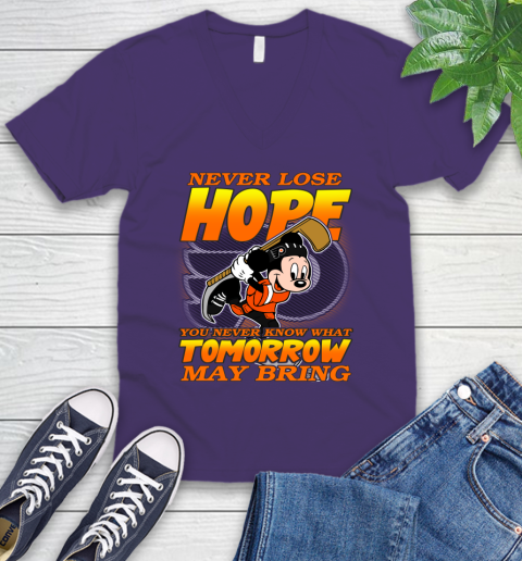 Philadelphia Flyers NHL Hockey ootball Mickey Disney Never Lose Hope V-Neck T-Shirt 9