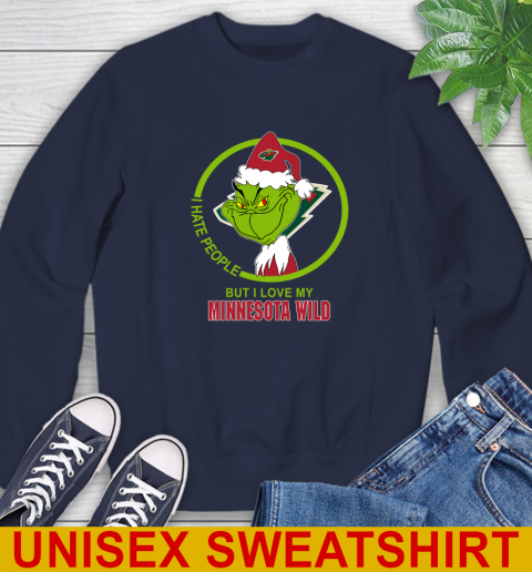 Minnesota Wild NHL Christmas Grinch I Hate People But I Love My Favorite Hockey Team Sweatshirt 3