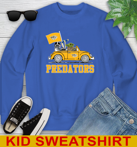 NHL Hockey Nashville Predators Darth Vader Baby Yoda Driving Star Wars Shirt Youth Sweatshirt 7