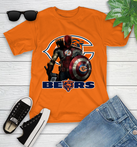 NFL Captain America Thor Spider Man Hawkeye Avengers Endgame Football Chicago Bears Youth T-Shirt 7