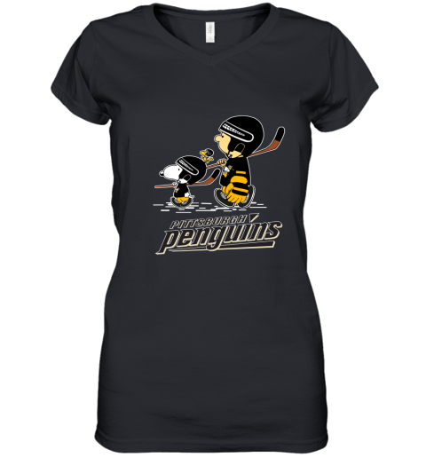 Let's Play Pittsburgh Penguins Ice Hockey Snoopy NHL Women's V-Neck T-Shirt