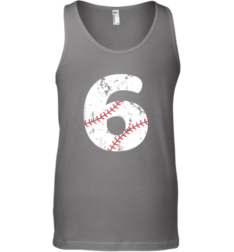 oq94 number 6 baseball vintage distressed team unisex tank 17 front graphite heather