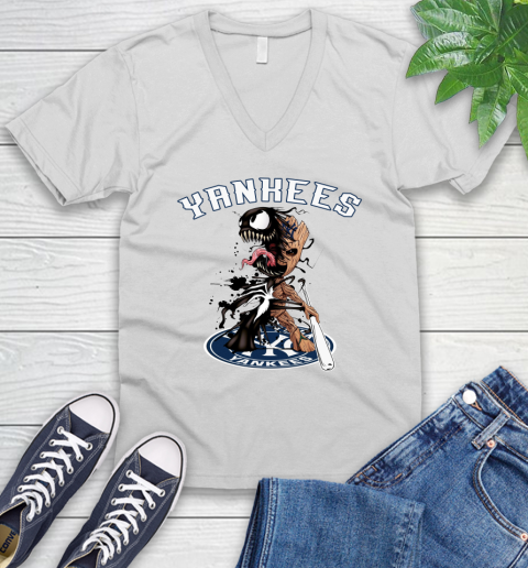 MLB New York Yankees Baseball Venom Groot Guardians Of The Galaxy V-Neck T-Shirt