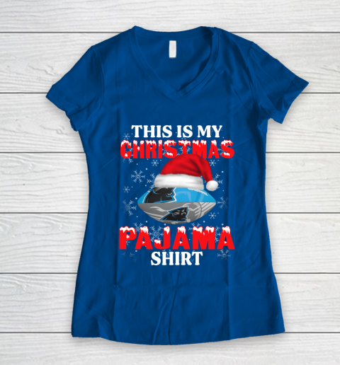 Carolina Panthers This Is My Christmas Pajama Shirt NFL Women's V-Neck T-Shirt 7