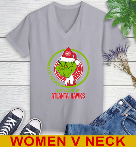 Atlanta Hawks NBA Christmas Grinch I Hate People But I Love My Favorite Basketball Team Women's V-Neck T-Shirt 5