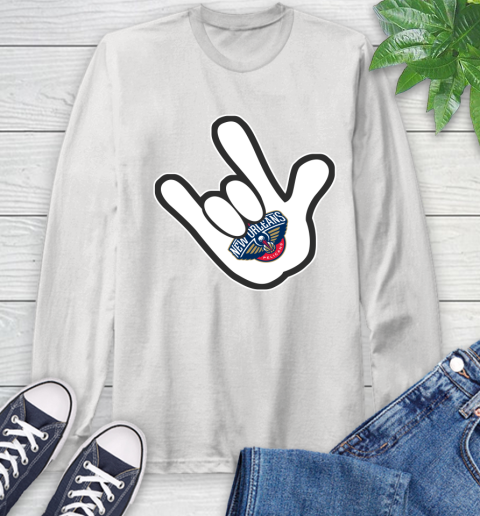 New Orleans Pelicans NBA Basketball Mickey Rock Hand Disney Long Sleeve T-Shirt