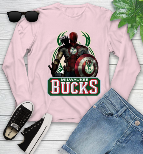 Milwaukee Bucks NBA Basketball Captain America Thor Spider Man Hawkeye Avengers Youth Long Sleeve 10