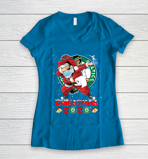 Boston Celtics Funny Santa Claus Dabbing Christmas 2020 NBA Women's V-Neck T-Shirt 5