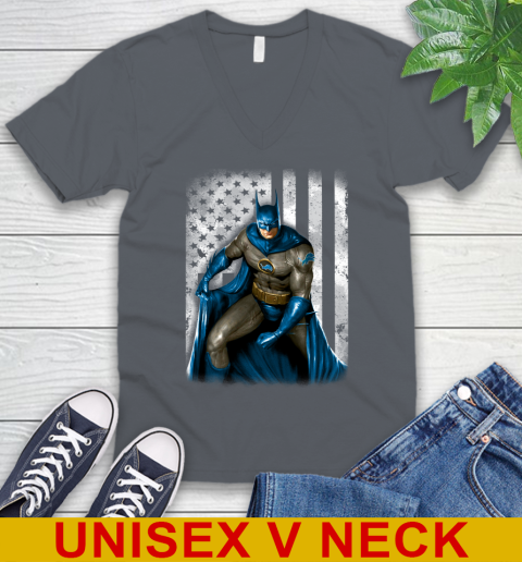 Detroit Lions NFL Football Batman DC American Flag Shirt V-Neck T-Shirt - Image 5