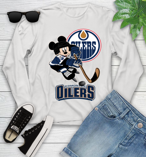 NHL Edmonton Oilers Mickey Mouse Disney Hockey T Shirt Youth Long Sleeve