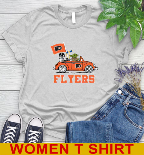 NHL Hockey Philadelphia Flyers Darth Vader Baby Yoda Driving Star Wars Shirt Women's T-Shirt