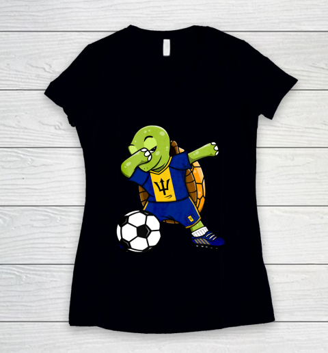 Dabbing Turtle Barbados Soccer Fans Jersey Flag Football Women's V-Neck T-Shirt
