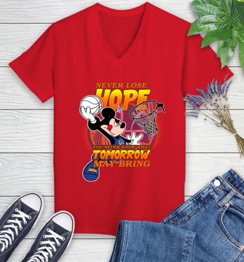Golden State Warriors NBA Basketball Mickey Disney Never Lose Hope Women's V-Neck T-Shirt 11
