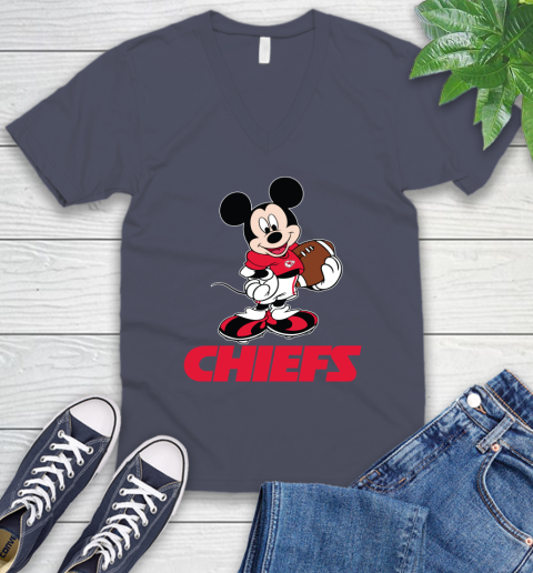 NFL Football Kansas City Chiefs Cheerful Mickey Mouse Shirt V-Neck T-Shirt 8