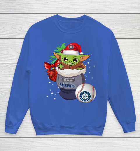 Seattle Mariners Christmas Baby Yoda Star Wars Funny Happy MLB Youth Sweatshirt 8