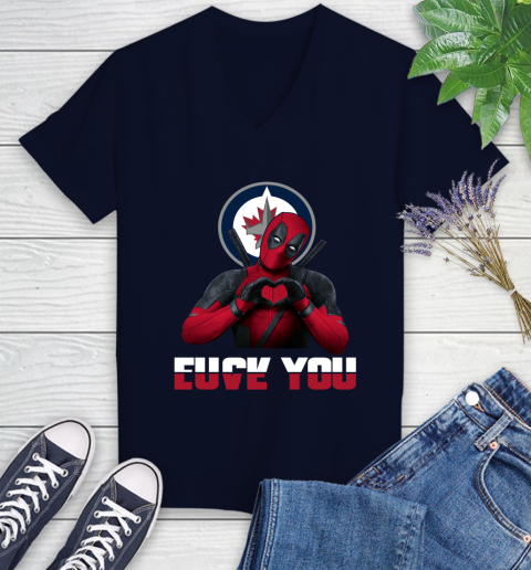 NHL Winnipeg Jets Deadpool Love You Fuck You Hockey Sports Women's V-Neck T-Shirt 2
