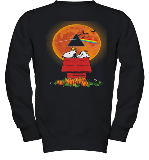 Halloween Snoopy And Woodstock Poster Pink Floyd Pumpkin Moon Youth Sweatshirt