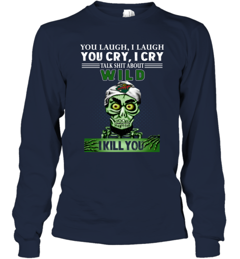 NHL Talk Shit About Minnesota Wild I Kill You Achmed The Dead Terrorist Jeffrey Dunham Hockey S7GJ4XKySwq long sleeve tee 14 95 151514 front navy