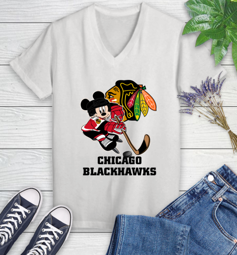 NHL Chicago Blackhawks Mickey Mouse Disney Hockey T Shirt Women's V-Neck T-Shirt