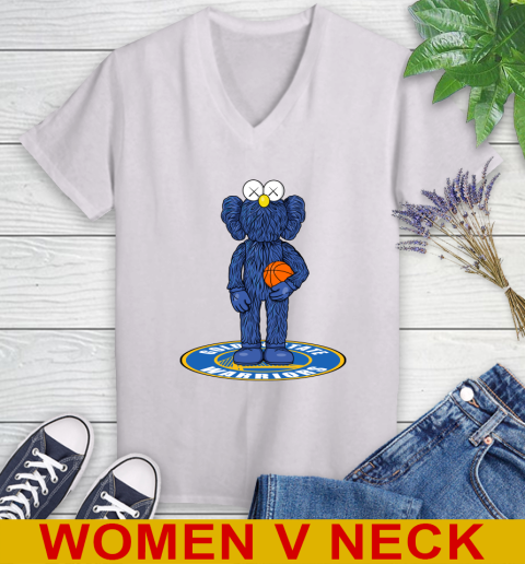 NBA Basketball Golden State Warriors Kaws Bff Blue Figure Shirt Women's V-Neck T-Shirt