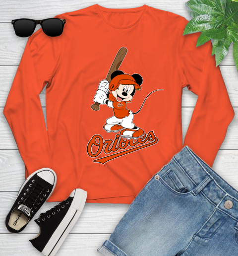 MLB Baseball Baltimore Orioles Cheerful Mickey Mouse Shirt Youth Long Sleeve 4