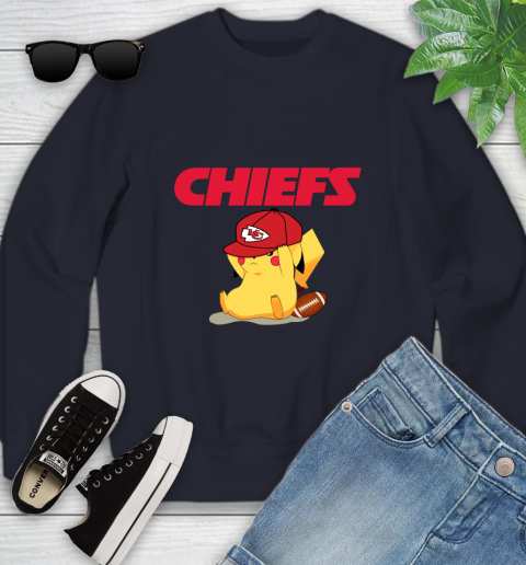 NFL Pikachu Football Sports Kansas City Chiefs Youth Sweatshirt 3